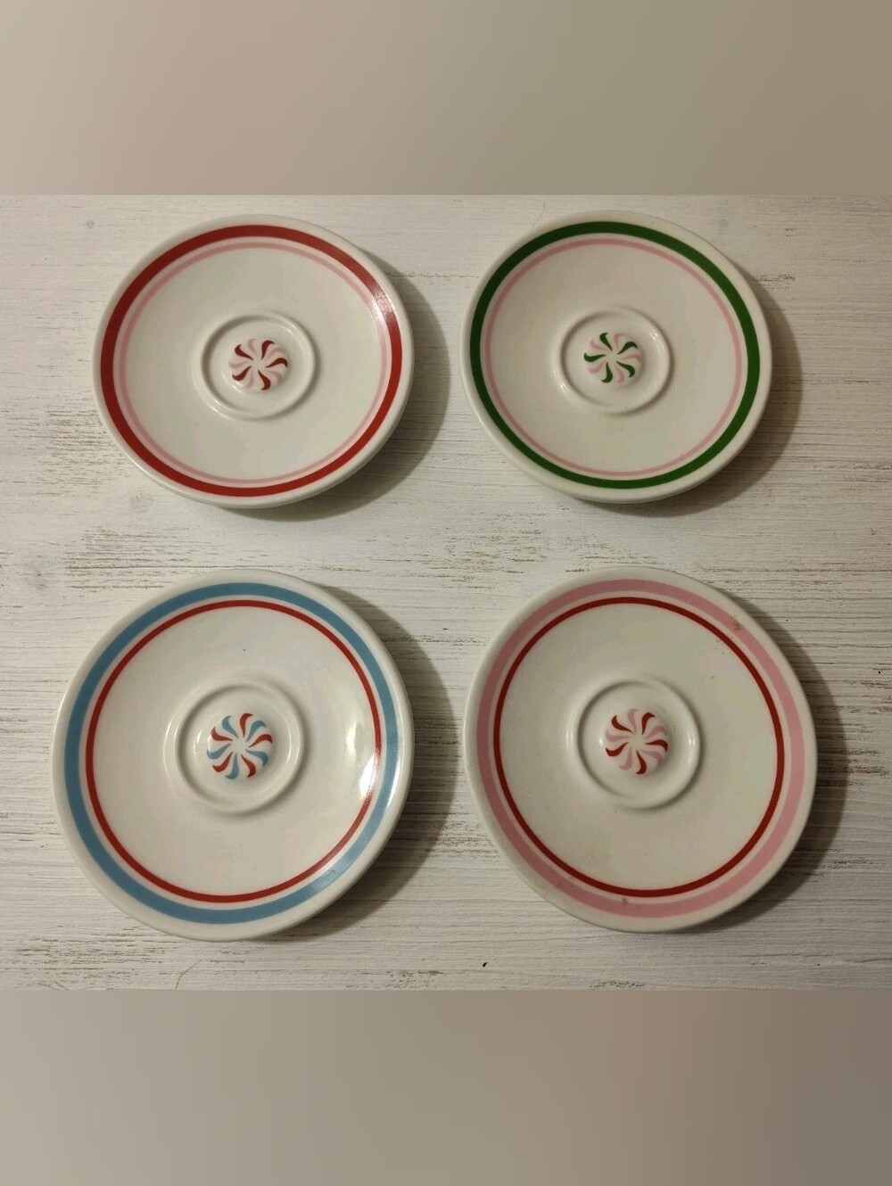 4 Starbucks Holiday 2007 Peppermint Starlight Espresso Saucer Plate Dish